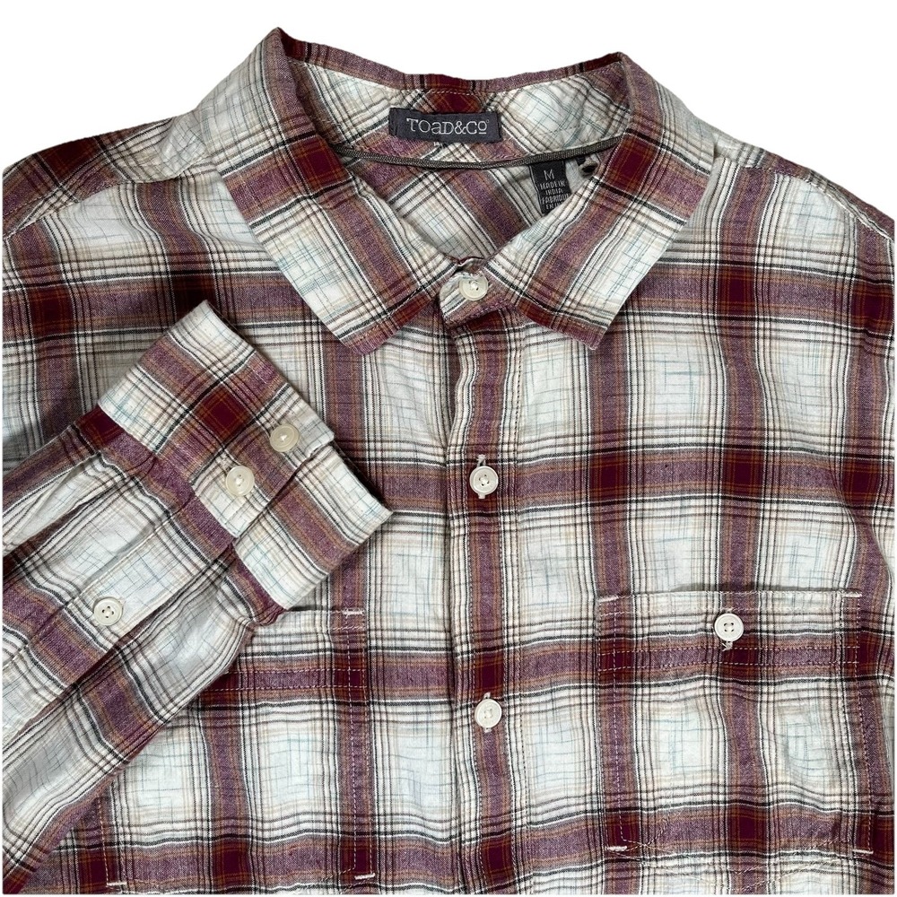 Toad & Co Smythy Shirt Men's Sz M Long Sleeve Plaid Utility 100% Organic Cotton‎